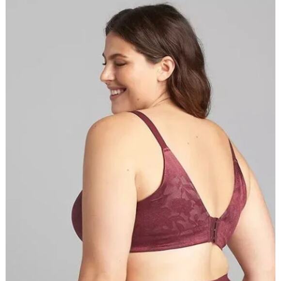 42F Cacique Bra Lace Full Coverage Underwire Lightly Lined Lane Bryant Wine Red - Picture 2 of 9